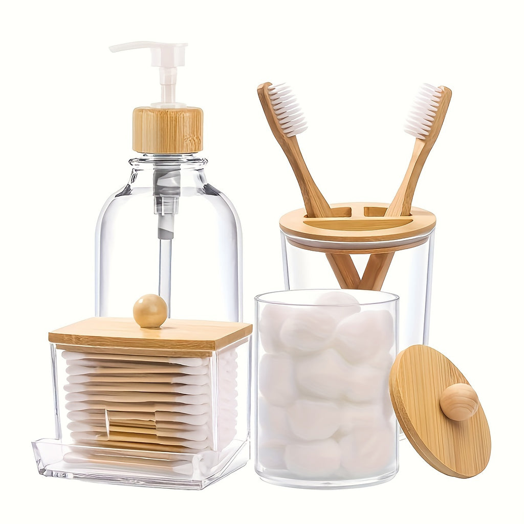 🛁 Bamboo Bliss™ – 4-delige Bamboe Badkamerset (Boho Rustiek)