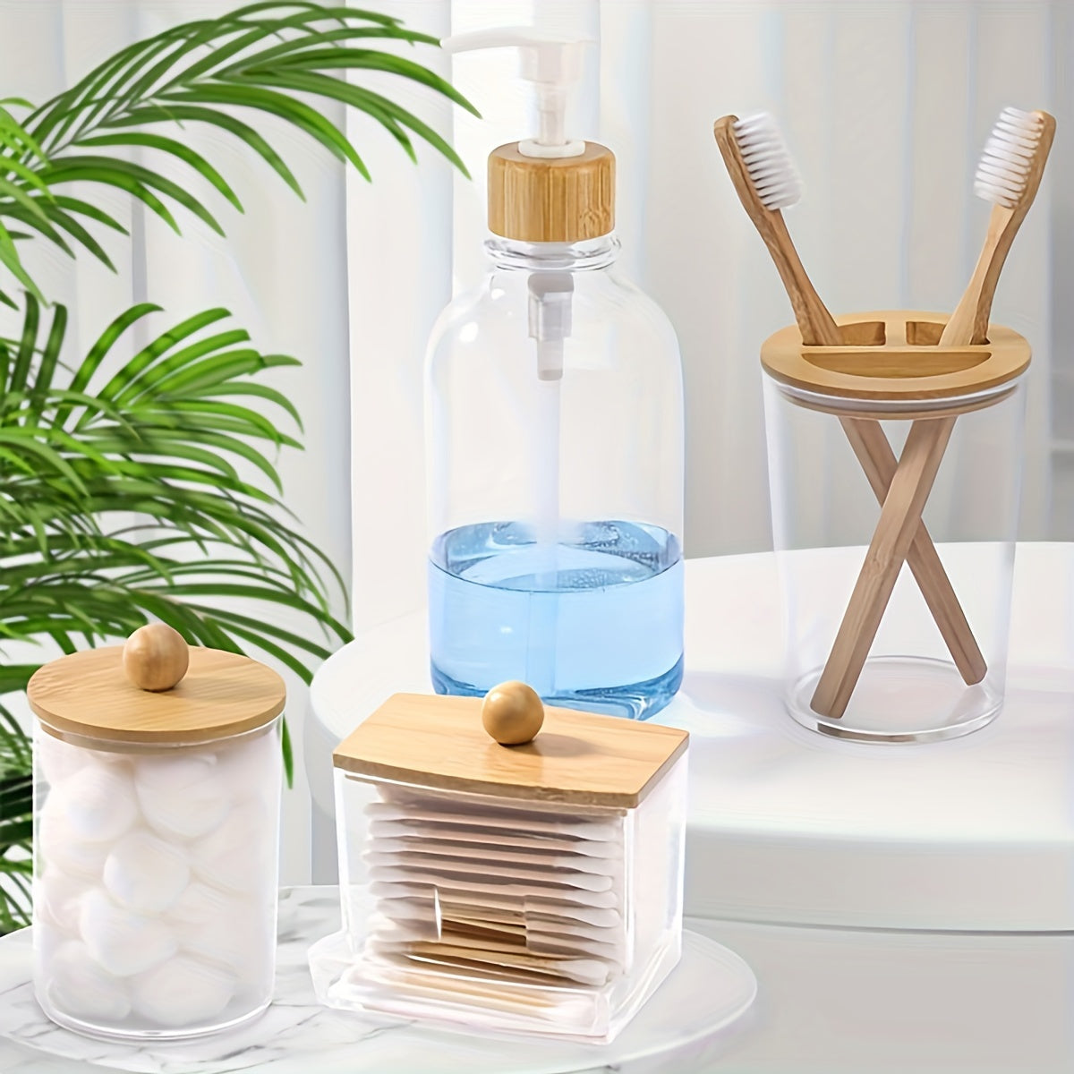 🛁 Bamboo Bliss™ – 4-delige Bamboe Badkamerset (Boho Rustiek)