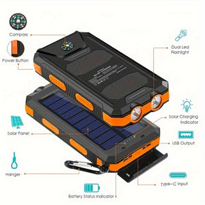 ☀️ SolarCharge Pro™ – Draagbare Zonne-energie Powerbank met LED-verlichting